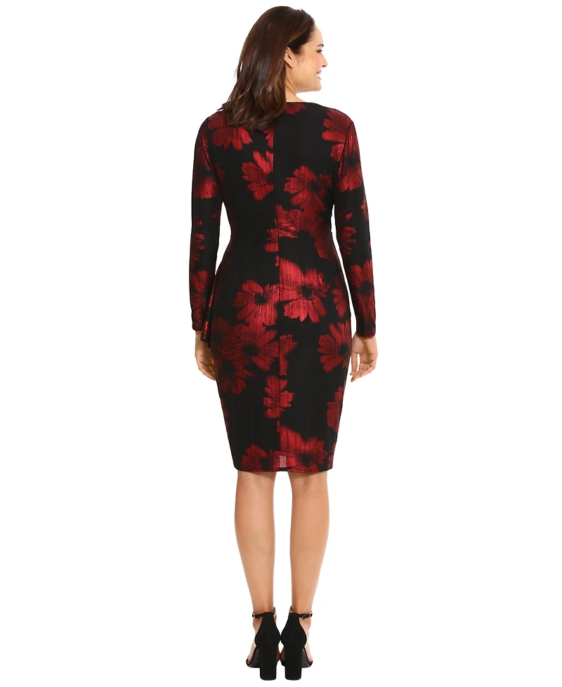 London Times Petite Foil-Floral Cascade Sheath Dress