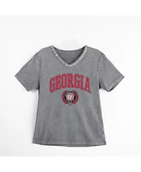 Gameday Couture Women's Gray Georgia Bulldogs Iconic Edge Rhinestone V-Neck T-Shirt