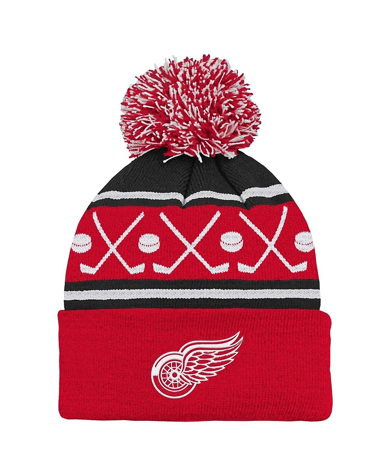 Outerstuff Preschool Red Detroit Red Wings Faceoff Cuffed Knit with Pom Hat