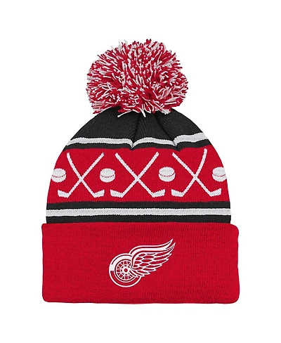Outerstuff Preschool Red Detroit Red Wings Faceoff Cuffed Knit with Pom Hat