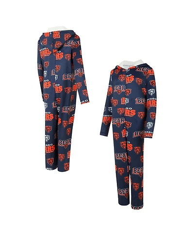 Concepts Sport Women's Navy Chicago Bears Roadway Allover Print Microfleece Full-Zip Union Suit