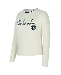 Concepts Sport Women's 2-Piece Cream Minnesota Timberwolves Kaki Hacci Knit Long Sleeve Top and Shorts Set