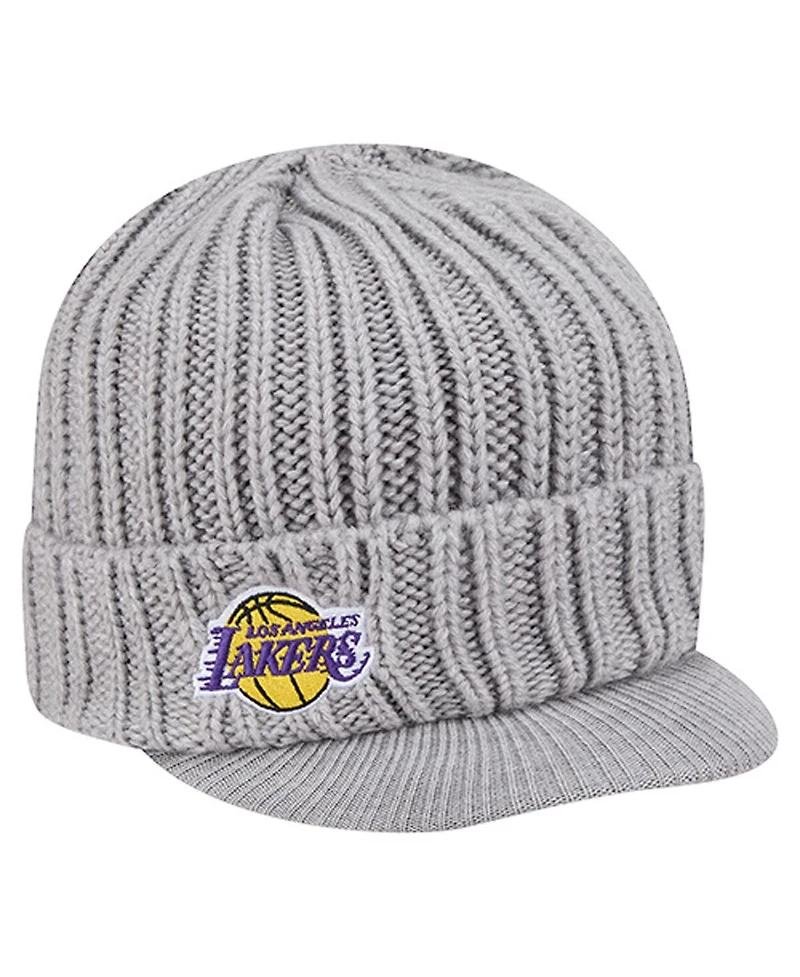 New Era Men's Heather Gray Los Angeles Lakers Cuffed Knit with Visor Hat