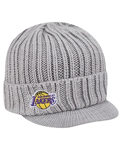 New Era Men's Heather Gray Los Angeles Lakers Cuffed Knit with Visor Hat