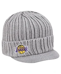 New Era Men's Heather Gray Los Angeles Lakers Cuffed Knit with Visor Hat