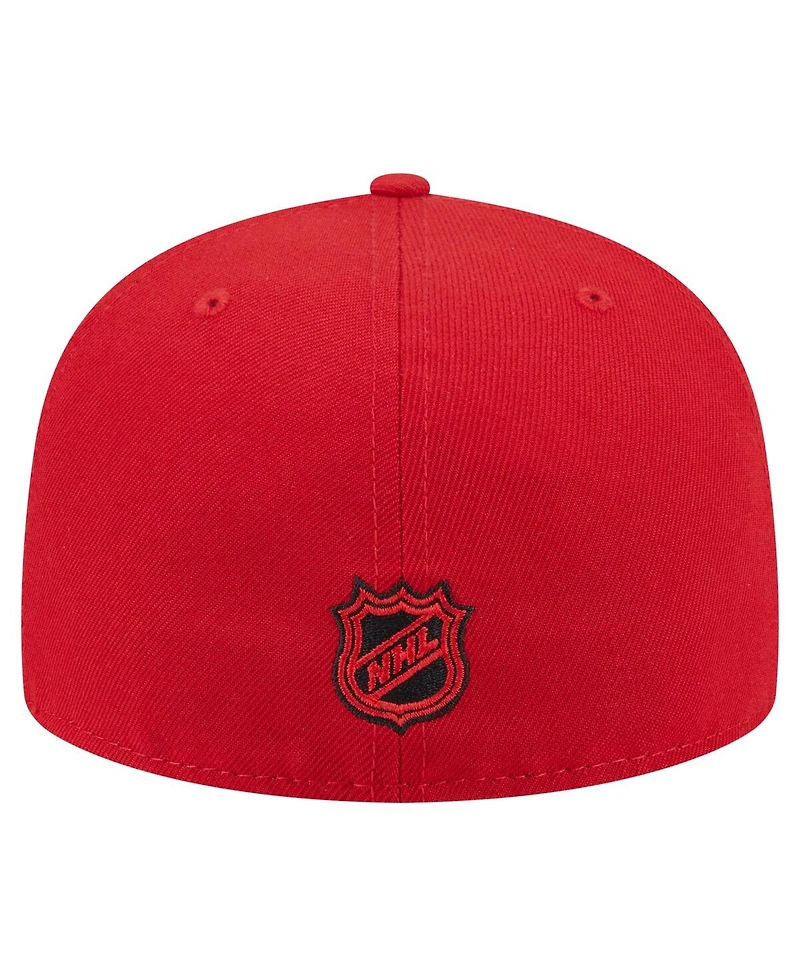New Era Men's Red Jersey Devils Oversized Vintage Arch 59Fifty Fitted Hat