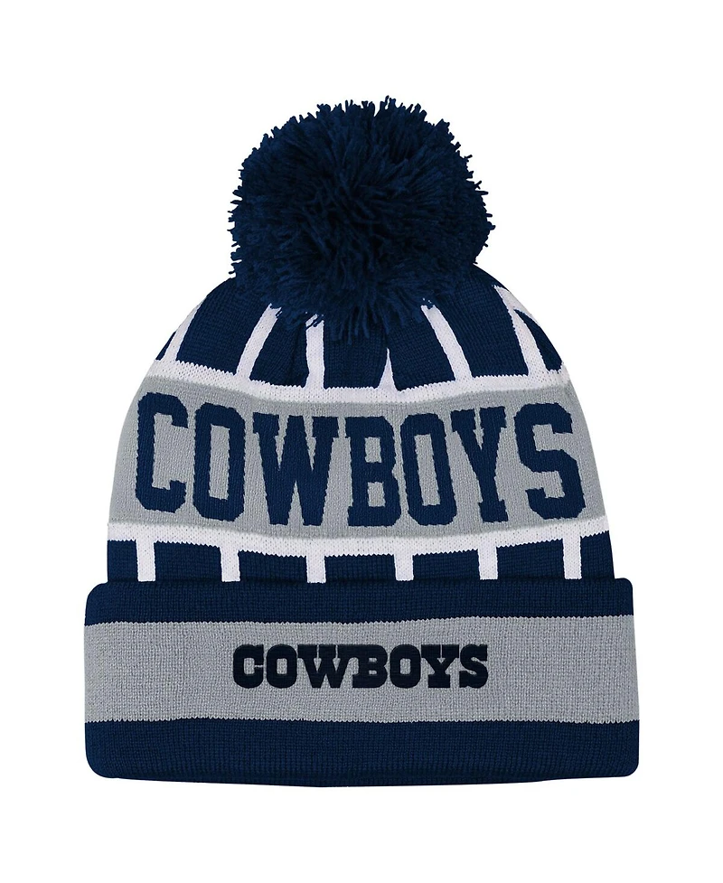 Outerstuff Big Boys and Girls Navy Dallas Cowboys Go Fast Cuffed Knit with Pom Hat