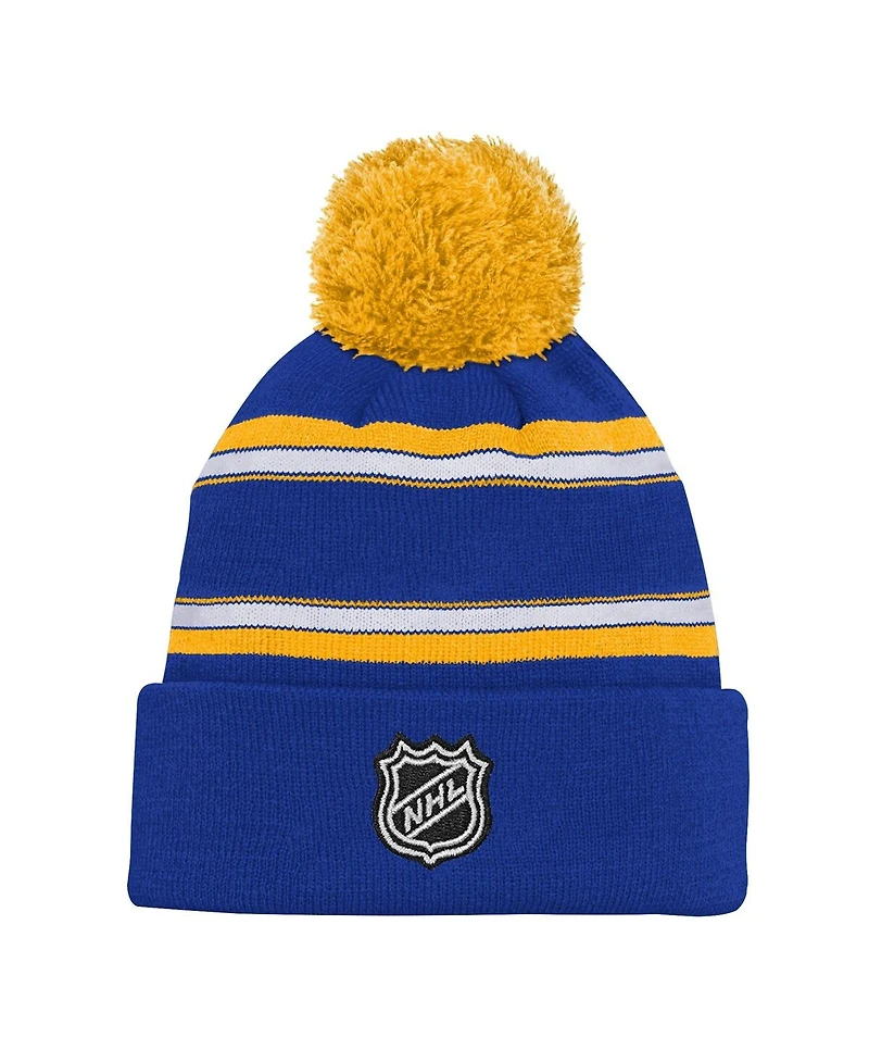 Outerstuff Big Boys and Girls Blue St. Louis Blues Jacquard Cuffed Knit with Pom Hat
