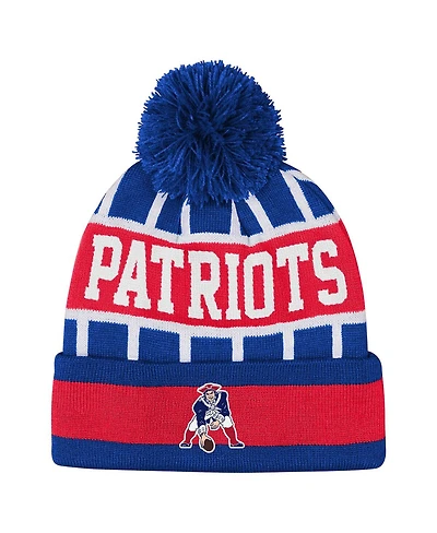 Outerstuff Big Boys and Girls Royal New England Patriots Go Fast Cuffed Knit with Pom Hat