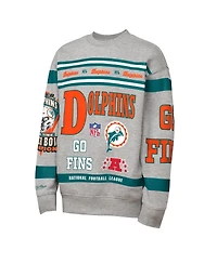 Mitchell & Ness Big Boys and Girls Gray Miami Dolphins Throwback All-Over Print Fleece Sweatshirt