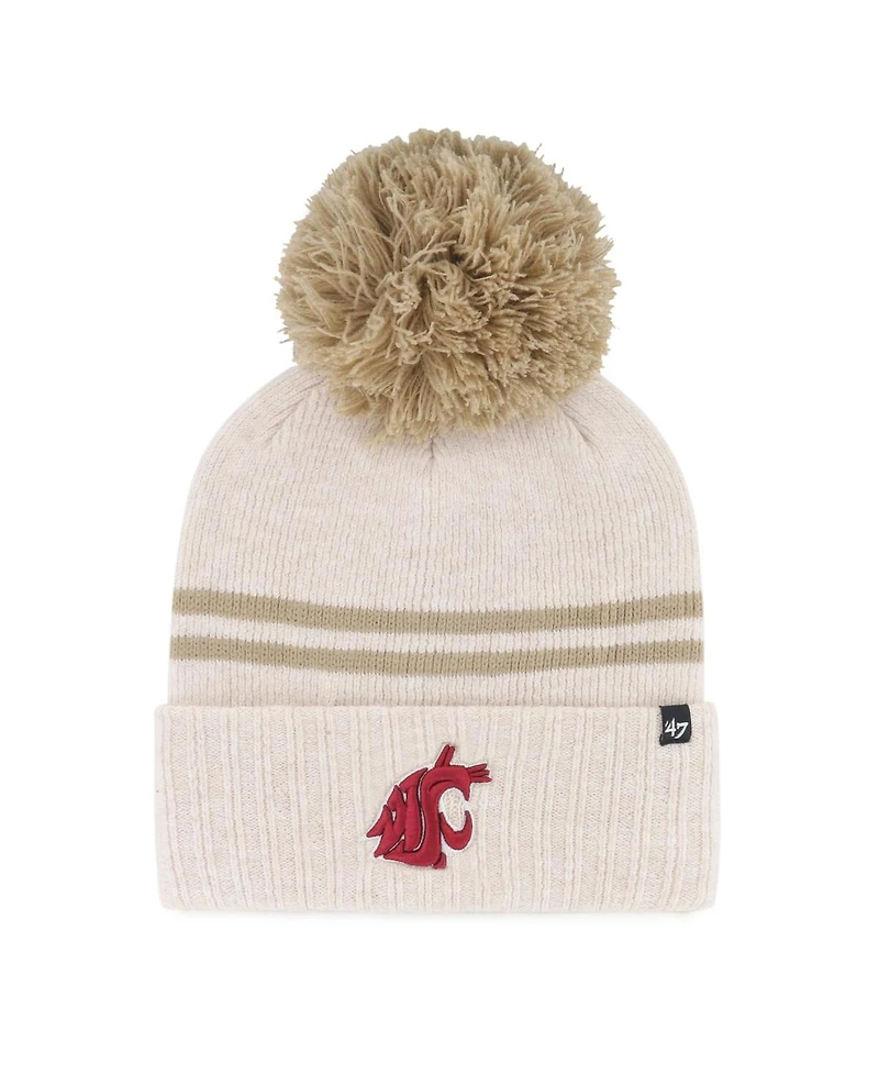 '47 Brand Women's Natural Washington State Cougars Core Inline Latte Cuffed Knit with Pom Hat