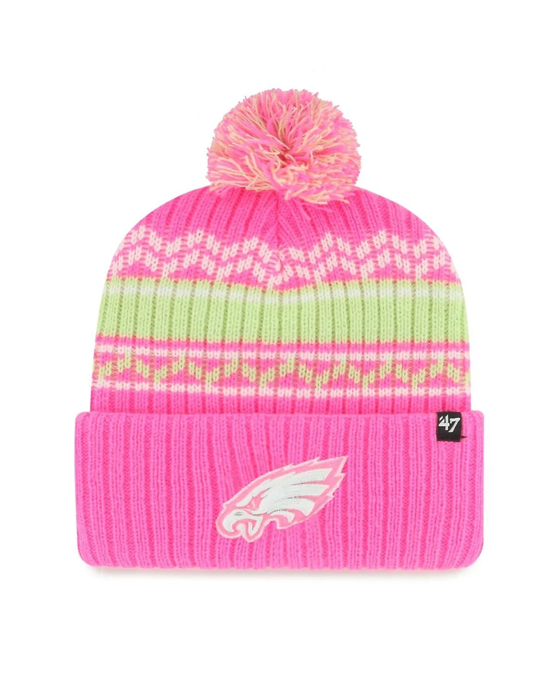 '47 Brand Big Girls Pink Philadelphia Eagles Polar Vortex Cuffed Knit with Pom Hat