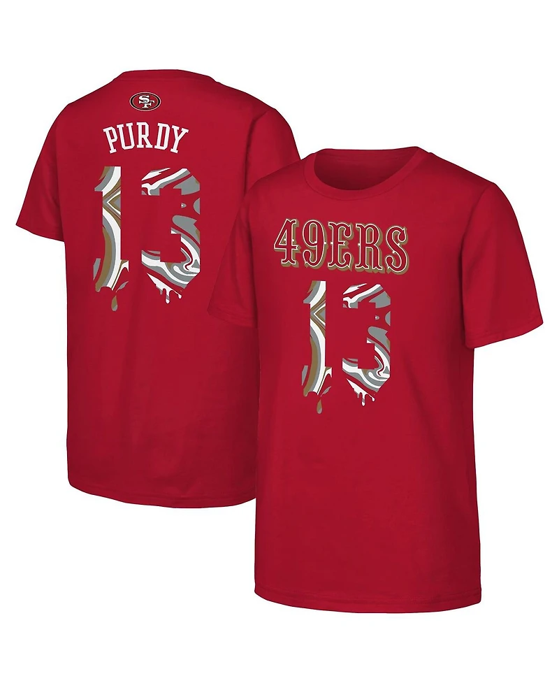 Outerstuff Big Boys and Girls Brock Purdy Scarlet San Francisco 49ers Mainliner Drip Player Name Number T-Shirt