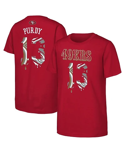 Outerstuff Big Boys and Girls Brock Purdy Scarlet San Francisco 49ers Mainliner Drip Player Name Number T-Shirt