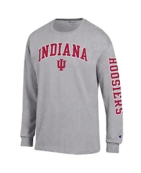 Champion Men's Heather Gray Indiana Hoosiers Arch Over Logo 2-Hit Long Sleeve T-Shirt