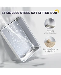 PawHut 2 in 1 Stainless Steel Cat Litter Box with Removable Lid,