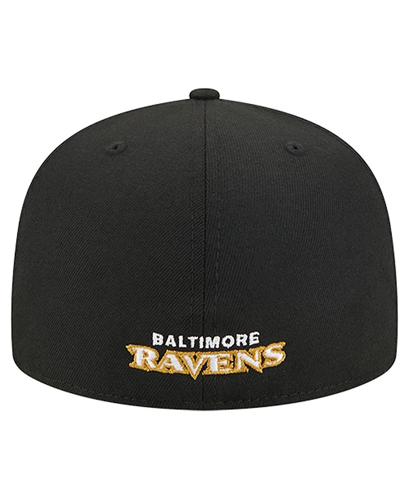 New Era Men's Black Baltimore Ravens Overlap Wordmark 59FIFTY Fitted Hat