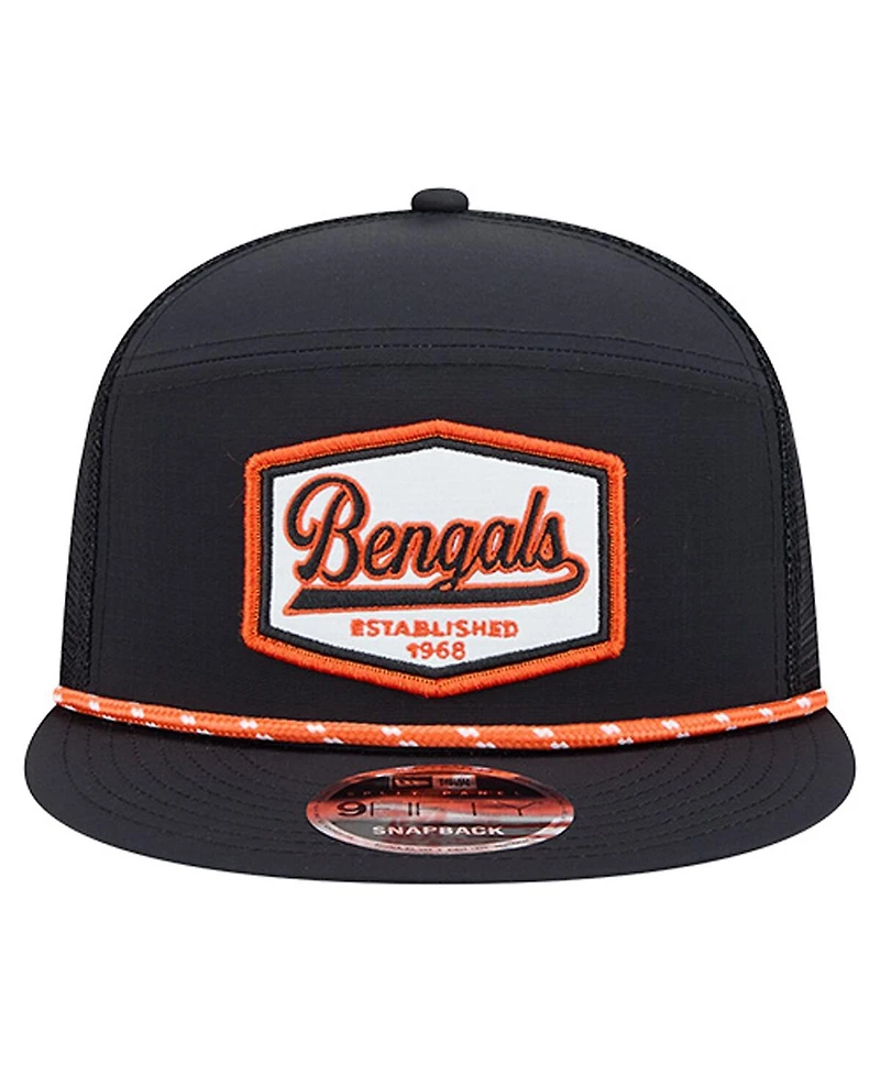 New Era Men's Black Cincinnati Bengals Ripstop Patch 9FIFTY Split Panel Snapback Hat