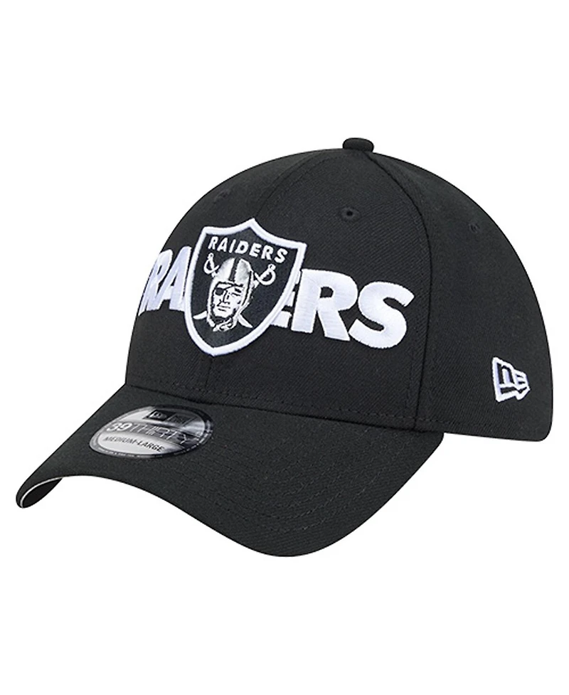 New Era Men's Black Las Vegas Raiders Overlap Logo 39THIRTY Stretch Fit Hat