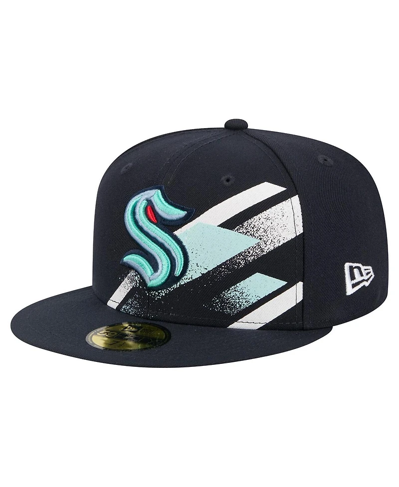 New Era Men's Deep Sea Blue Seattle Kraken Faded Lines 59FIFTY Fitted Hat