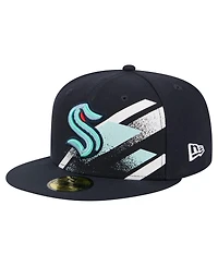 New Era Men's Deep Sea Blue Seattle Kraken Faded Lines 59FIFTY Fitted Hat