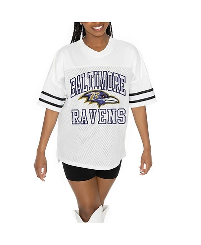 Gameday Couture Women's White Baltimore Ravens Oversized Sporty Mesh V-Neck Top