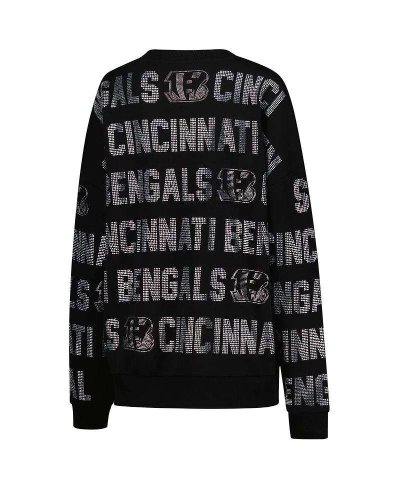 Gameday Couture Women's Black Cincinnati Bengals Oversized Hype Era Rhinestone Text Sweatshirt