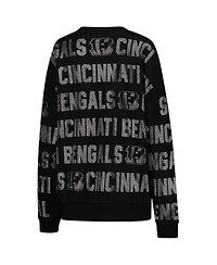 Gameday Couture Women's Black Cincinnati Bengals Oversized Hype Era Rhinestone Text Sweatshirt