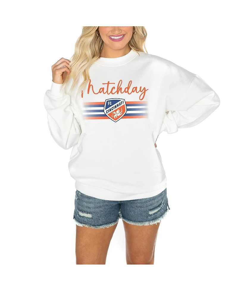 Gameday Couture Women's White Fc Cincinnati Matchday Crewneck Drop Shoulder Sweatshirt