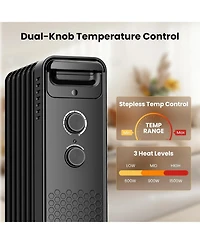 Cowsar Portable Electric Radiato Portable Electric Radiator Heater,Space Oil Filled Heaters with 3 Heat Settings, Overheat & Tip-Over Protection,1500W