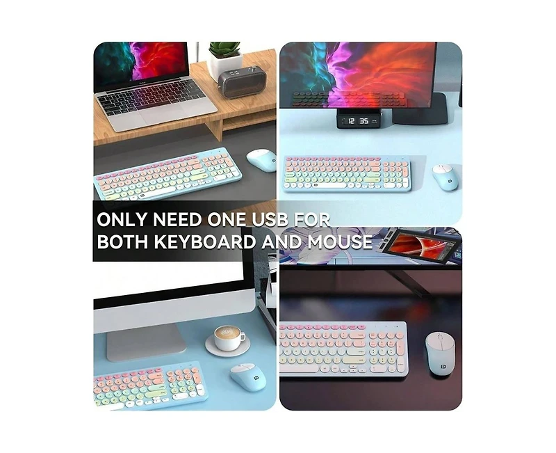 Wireless Keyboard And Mouse Combo - 2.4GHz Cordless, Cute Round Keys, Quiet Slim Set for Laptop, Computer, Tv