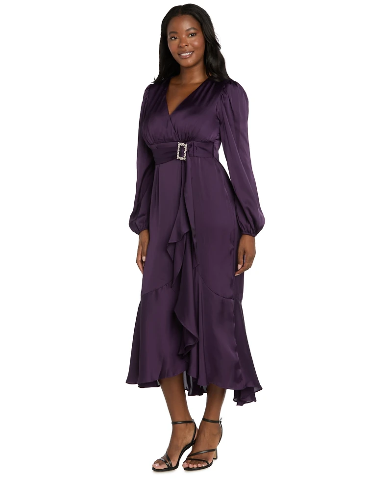 R & M Richards Women's Long-Sleeve Faux Wrap Dress