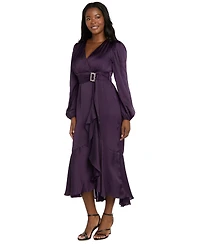 R & M Richards Women's Long-Sleeve Faux Wrap Dress