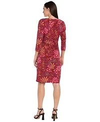 R & M Richards Women's Printed Faux Wrap 3/4-Sleeve Dress