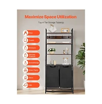 Slickblue Laundry Hamper with 4 Tiers, 2 Compartments, Shelves, and Hooks