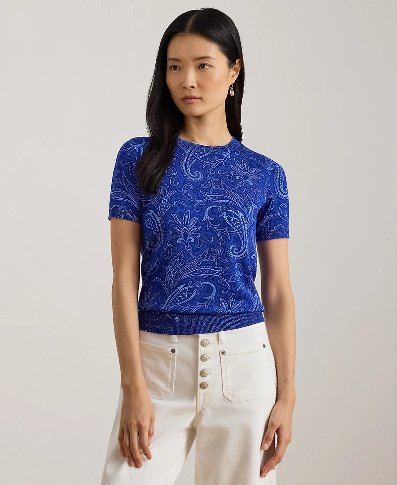 Lauren Ralph Petite Paisley Short-Sleeve Sweater