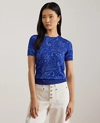 Lauren Ralph Petite Paisley Short-Sleeve Sweater