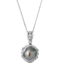 Macy's Tahitian Cultivated Pearl (11mm) and Diamond (1/4 ct. t.w.) Pendant Necklace in 14K White Gold