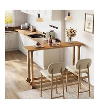 Tribesigns 63" Long Bar Table, Solid Wood Pub Table with Footrest