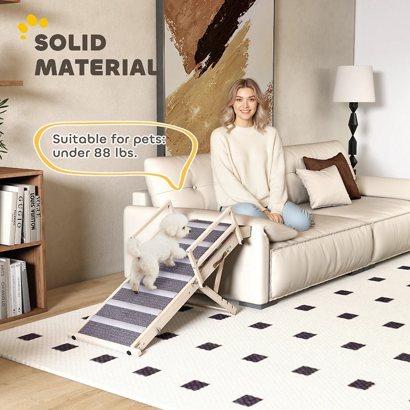 PawHut Dog Ramp, Folding Pet Ramp, 4 Adjustable Height from 15" to 19"