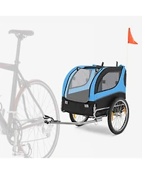 Sugift Dog Bike Trailer Foldable Pet Cart with 3 Entrances for Travel-Blue