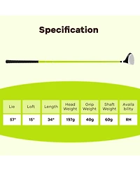 Skonyon 34 Inch 165CC Junior #3 Fairway Wood Golf Club with Fiberglass Shaft for Kids Ages 8-10