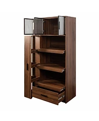 Casainc 70.87" Tall Kitchen Pantry Cabinet with Pull-Out Multi-Tier Shelf, 1 Drawer, Aluminum Frame Glass Door, Freestanding Storage