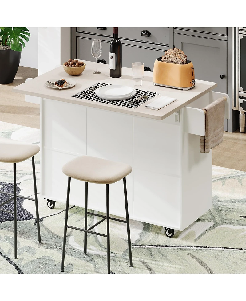 Casainc Kitchen Island Cart with Trash Can Storage, Drop Leaf, Spice Rack, Towel Rack and Drawer, Rolling Adjustable Shelf for