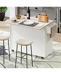 Casainc Kitchen Island Cart with Trash Can Storage, Drop Leaf, Spice Rack, Towel Rack and Drawer, Rolling Adjustable Shelf for