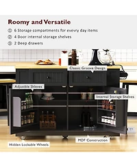 Casainc 48inch Kitchen Island with 2 Bar Stools, Power Outlet, Drop Leaf, Rolling Cart Door Rack, Side Racks