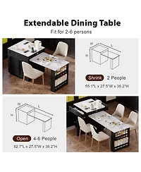 Casainc – Kitchen Island 82.7", extendable dining table for 4–6, two-tone, double storage, power outlet