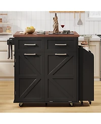Casainc 47.2" Mdf Drop Leaf, Side Racks, Drawers, Towel Rack & Wheels Farmhouse Kitchen Island