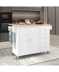 sumyeg Rolling Kitchen Island with Solid Wood Top, Drop Leaf Bar, Locking Wheels, Storage Cabinet, Spice Rack, Towel Rack and Drawer, 52.7inch