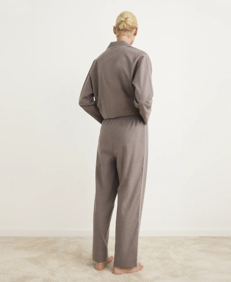 Mango Women's Contrast Piping Cotton Flannel Pants